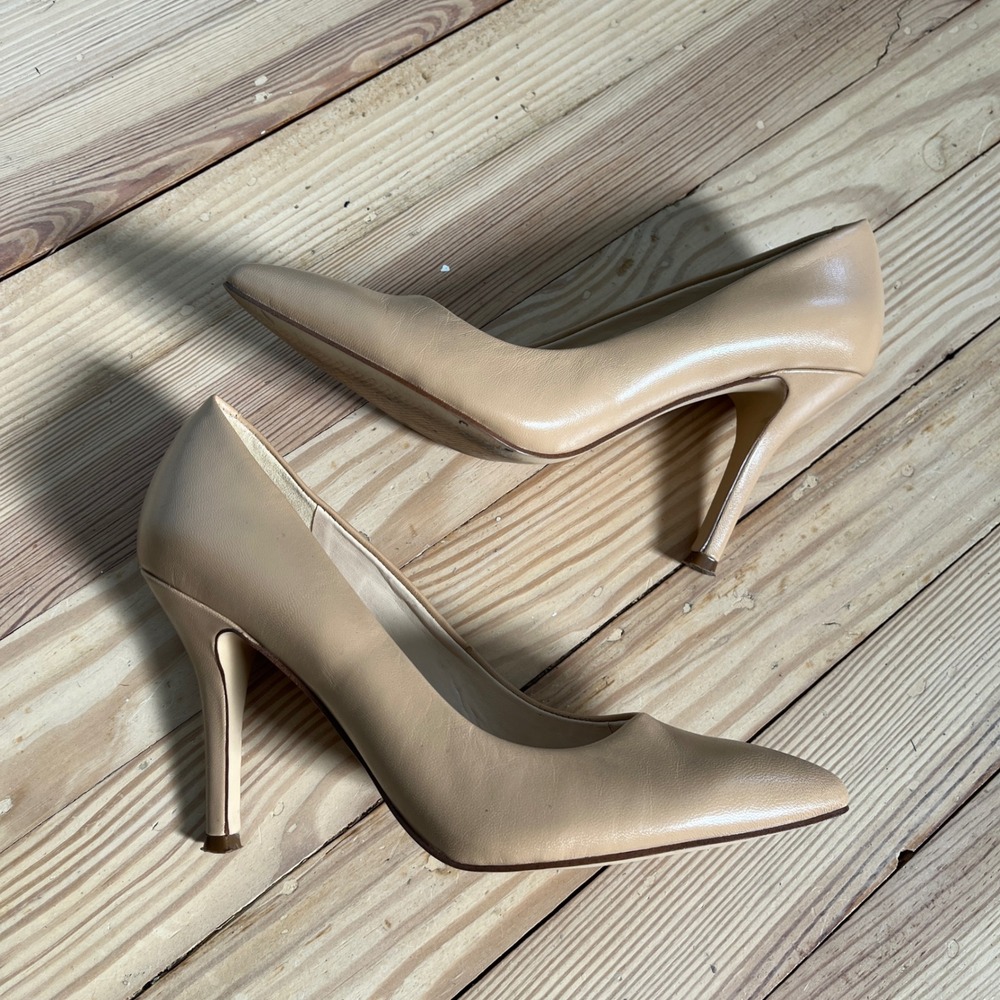 Nine‎ West Flax Pumps Light Natural Leather Pointed Toe Stiletto Heels 5M NWFLAX - Picture 6 of 7
